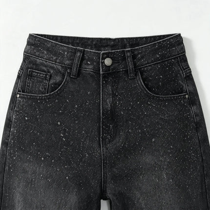 Women's Jeans High Waist Wide Leg Black With Glitter Effect Denim Detail Vintage Wash Side Seams, Large Comfortable Streetwear pants Ideal For Casual Outing And Urban Looks Soft Non-Stringing Fabric YW-1842