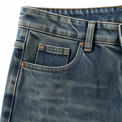 Women's Wide Leg Jeans with Distressed Waist, Blue Denim with Vintage Texture Effect, Crossed Oblique Closure, Loose Fit for Leg Shaping, Y2K Streetwear Style, Ideal for Outings, Urban Life, Dates, Spring Summer Autumn Winter