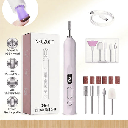 Cordless Nail Drill Electric Nail File Kit, Rechargeable Efile Set, Portable Acrylic Gel Nail Polish Remover Machine, Pedicure Manicure Tool, 11 Bits, 6 Sanding Bands, Salon Home