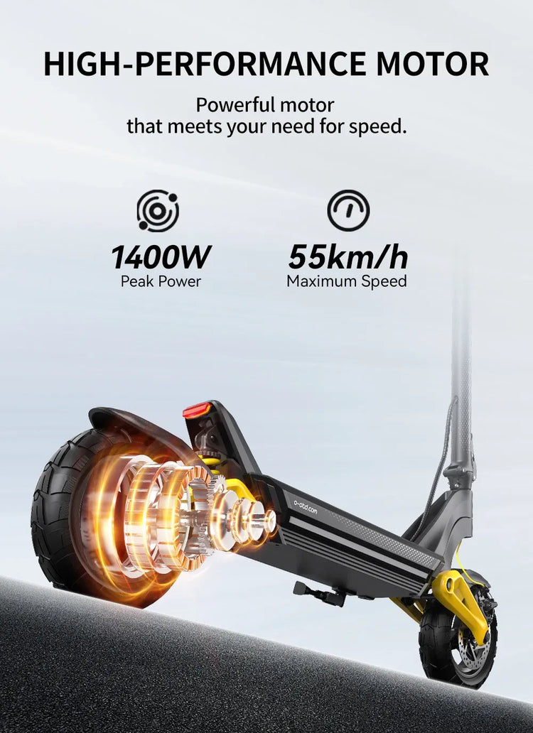 Monopattino Elettrico OOTD S10 10 Pollici con Bluetooth e APP, 1400W 48V 20AH, Velocità Massima 55KM/H, Autonomia 70km, Leggero, Doppia Sospensione