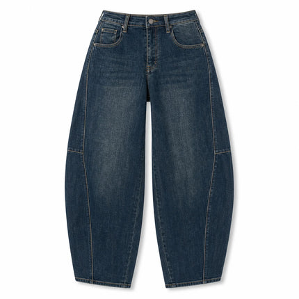 Dark Blue woman Jeans Balloon High Waist Panel Stitching Denim Loose Fit Loose Pockets Urban Streetwear Casual Look Trendy Fashion Outfits Daily Outlets FX5243-5