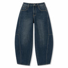 Dark Blue woman Jeans Balloon High Waist Panel Stitching Denim Loose Fit Loose Pockets Urban Streetwear Casual Look Trendy Fashion Outfits Daily Outlets FX5243-5