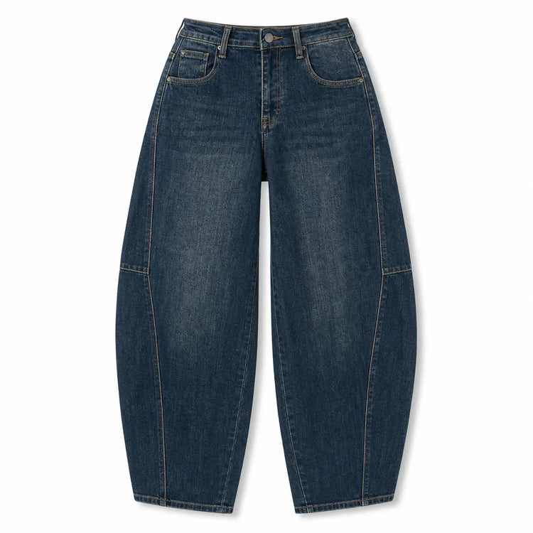 Dark Blue woman Jeans Balloon High Waist Panel Stitching Denim Loose Fit Loose Pockets Urban Streetwear Casual Look Trendy Fashion Outfits Daily Outlets FX5243-5
