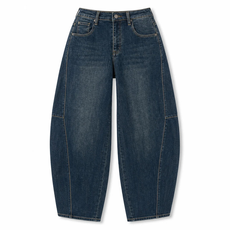 Dark Blue woman Jeans Balloon High Waist Panel Stitching Denim Loose Fit Loose Pockets Urban Streetwear Casual Look Trendy Fashion Outfits Daily Outlets FX5243-5