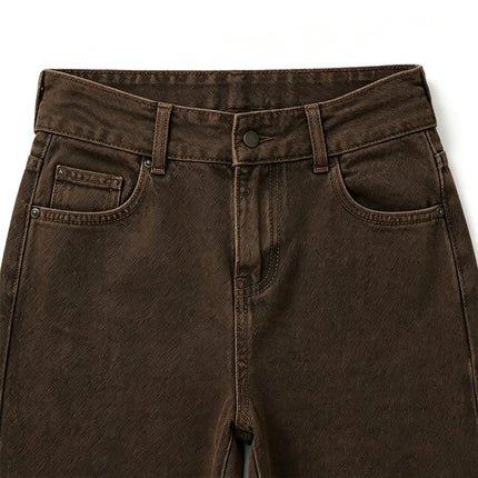 Wide Leg woman Brown Coffee Wash Vintage Denim High Waist Loose Fit Solid Stitching Casual Streetwear trousers Perfect for Urban Look, Daily Outing and Trending Outfits YW-1678