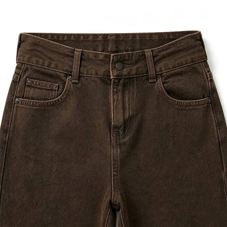 Wide Leg woman Brown Coffee Wash Vintage Denim High Waist Loose Fit Solid Stitching Casual Streetwear trousers Perfect for Urban Look, Daily Outing and Trending Outfits YW-1678