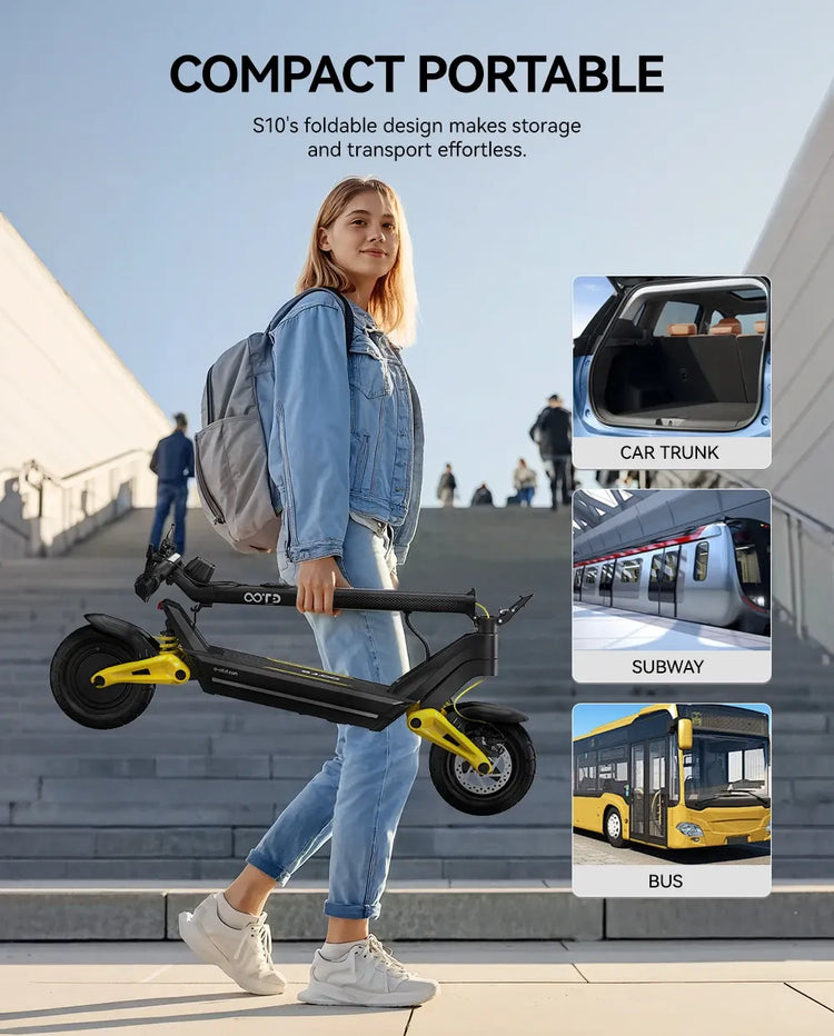 Monopattino Elettrico OOTD S10 10 Pollici con Bluetooth e APP, 1400W 48V 20AH, Velocità Massima 55KM/H, Autonomia 70km, Leggero, Doppia Sospensione