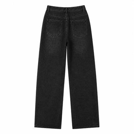 Jeans Wide Leg High Waist woman Black Stone Wash Soft Denim Loose Fit Comfortable Casual Modern City Work Day Outings FX5318
