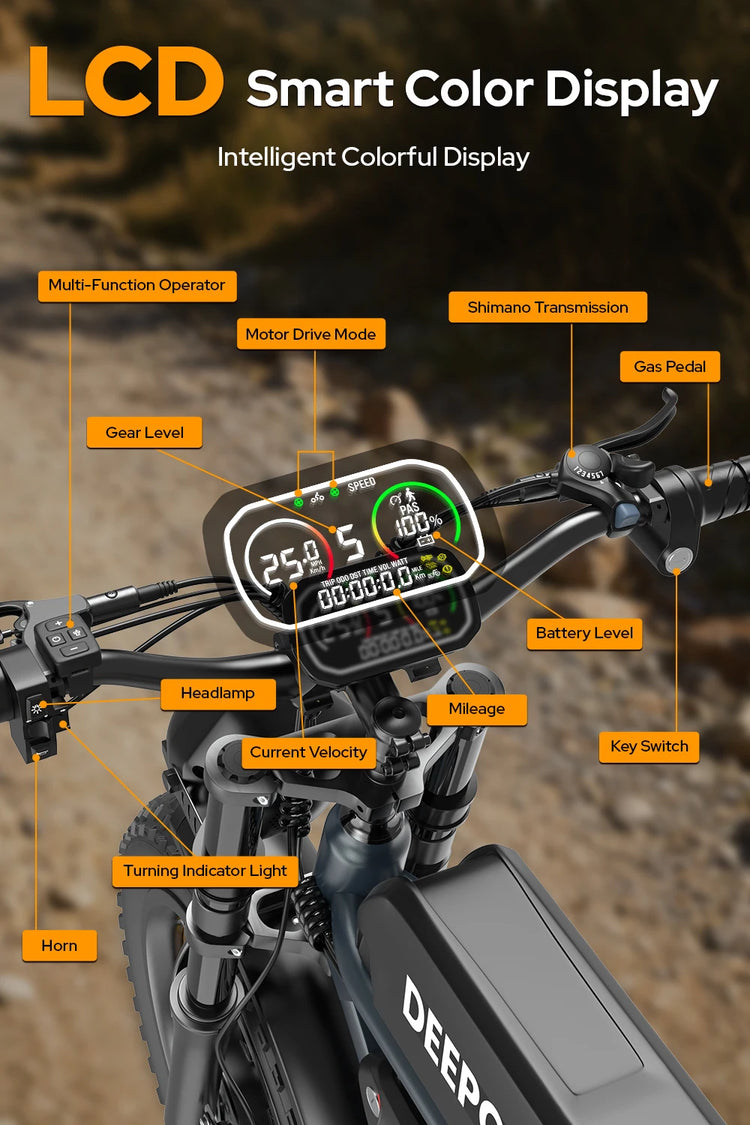 Bicicletta Elettrica DEEPOWER S8 3500W Doppio Motore 48V 60Ah Doppia Batteria Bici Elettrica Fuoristrada Pneumatici Larghi 20 Pollici E-bike per Tutti i Terreni
