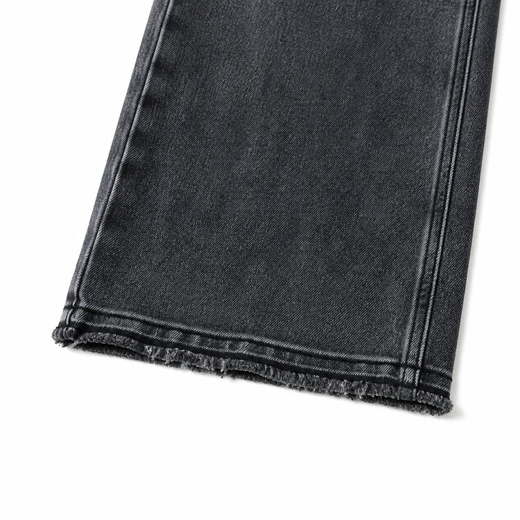 Women's Wide Leg High Waist Jeans, Black‑Gray Vintage Acid Wash Denim, Frayed Hem, Engraved Pattern Fabric, Loose Fit Shaping Legs, Y2K Street Style, Ideal for Urban Outings, Walks, Dates Fx5153