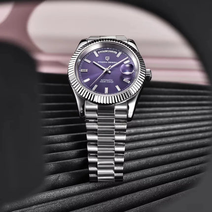 Nuovo Orologio Meccanico Automatico PAGANI DESIGN DD40 2026 per Uomo, Quadrante Viola, Data, Vetro Zaffiro AR, Impermeabile, Sportivo, in Acciaio Inossidabile, Regalo per Uomo