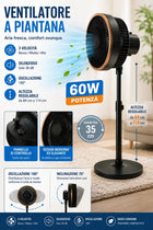 Ventilatore Turbo a Piantana 60W Ø35 cm – Oscillazione 180° e Altezza Regolabile 84-114 cm