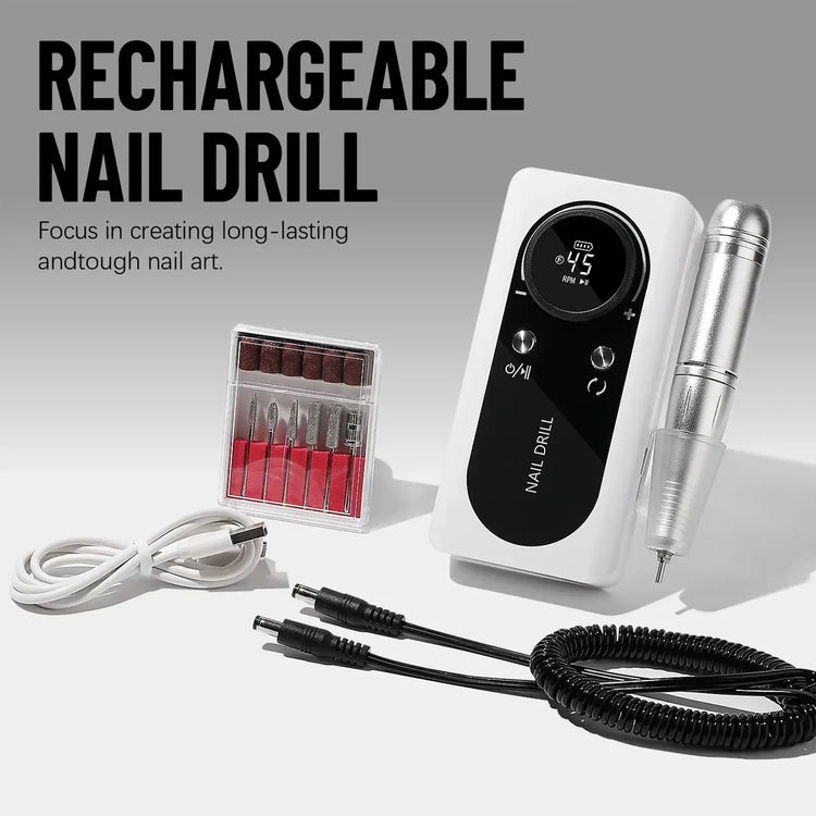 45000RPM Nail Drill Machine Rechargeable Nail Drill Electric Nail File Set With 6 Bits Sanding Bands Multifunctional Nail Tools