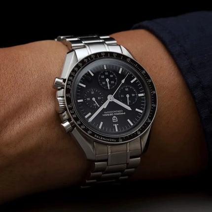 2026 Nuovi PAGANI DESIGN Uomo Luna orologi di lusso orologio al quarzo Uomo nero Automatico Data Velocità Cronografo impermeabile in acciaio inox Wristwathch Spedito localmente in Europa