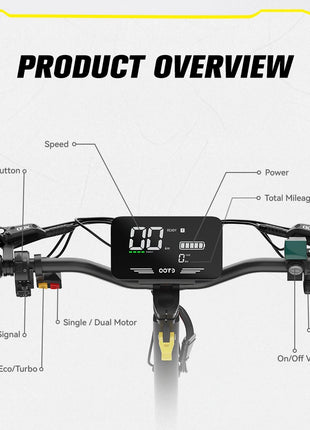 Monopattino elettrico OOTD T10PRO con motore da 2600W, 60 km/h, batteria al litio 52V 23.4Ah, illuminazione ambientale, freno idraulico