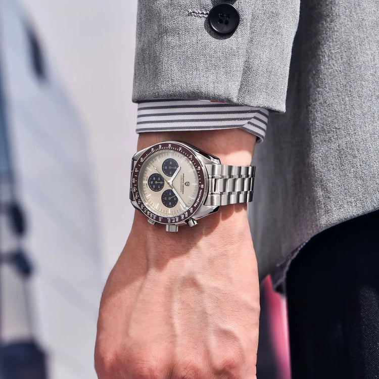 PAGANI DESIGN 2026 Nuova Serie Planetaria Saturno Orologio al Quarzo di Lusso Color Sabbia Chiaro da Uomo, Cronografo Sportivo Veloce con Vetro Zaffiro AR, Spedizione Locale nell'UE