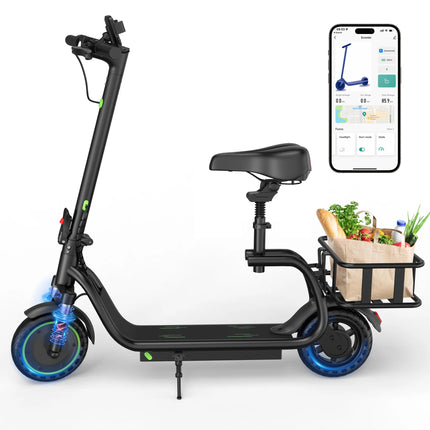 EU Stock 350W Lightweight Electric Scooter Designed For A Comfortable Ride With A Range Of 25 Miles A Top Speed Of 19 MPH Three Speed Settings Smart App Control 8.5-Inch Solid Rubber Tires An Adjustable Seat And A Removable B