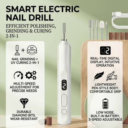 Cordless Nail Drill Electric Nail File Kit, Rechargeable Efile Set, Portable Acrylic Gel Nail Polish Remover Machine, Pedicure Manicure Tool, 11 Bits, 6 Sanding Bands, Salon Home