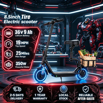EU Stock 350W Electric Scooter 19 MPH Range Up To 25 Miles Smart App Control Three Speed Settings 8.5 Inch Solid Rubber Tires For A Comfortable Ride—Perfect For Daily Grocery Runs And Commuting