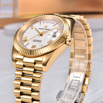 Nuovo orologio da uomo DESIGN PAGANI, orologio automatico di lusso in oro rosa per uomo, orologi meccanici con bracciale, specchio in zaffiro AR, impermeabile, con data, regalo per uomo d'affari