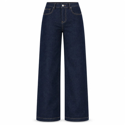 Women's High-Waisted Wide-Leg Raw Blue Jeans, Trendy Original Multi-Pocket Denim Pants, Flowy Fit That Enhances the Silhouette, Versatile Urban Casual Style, Durable Quality Fabric, Ideal for Everyday Outfits Yw-1192J