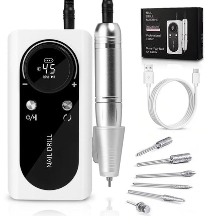 45000RPM Nail Drill Machine Rechargeable Nail Drill Electric Nail File Set With 6 Bits Sanding Bands Multifunctional Nail Tools