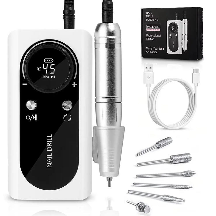 45000RPM Nail Drill Machine Rechargeable Nail Drill Electric Nail File Set With 6 Bits Sanding Bands Multifunctional Nail Tools