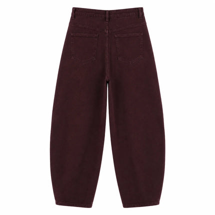 Banana Women's Jeans High Waist Denim Bordeaux Washed Rhinestones Side pants Wide Curves Shine Streetwear For Party Out Citizens Look Fashion Glam FX5429-2