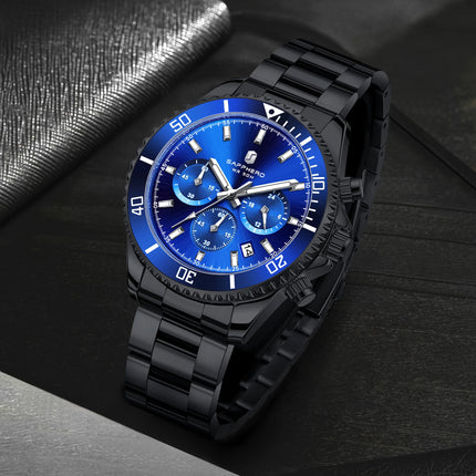 SAPPHERO Orologio Uomo Quarzo Lusso Cronografo Sport Acciaio Inossidabile Impermeabile 50M Data Luminoso Orologio Elegante Business