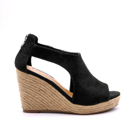 Soraia shoes Women's Suede Sandals with Wedge and zipper on the Heel, zipper Sandals, zipper, Heel and Toe, Young Fashion, Summer. PlatiNum