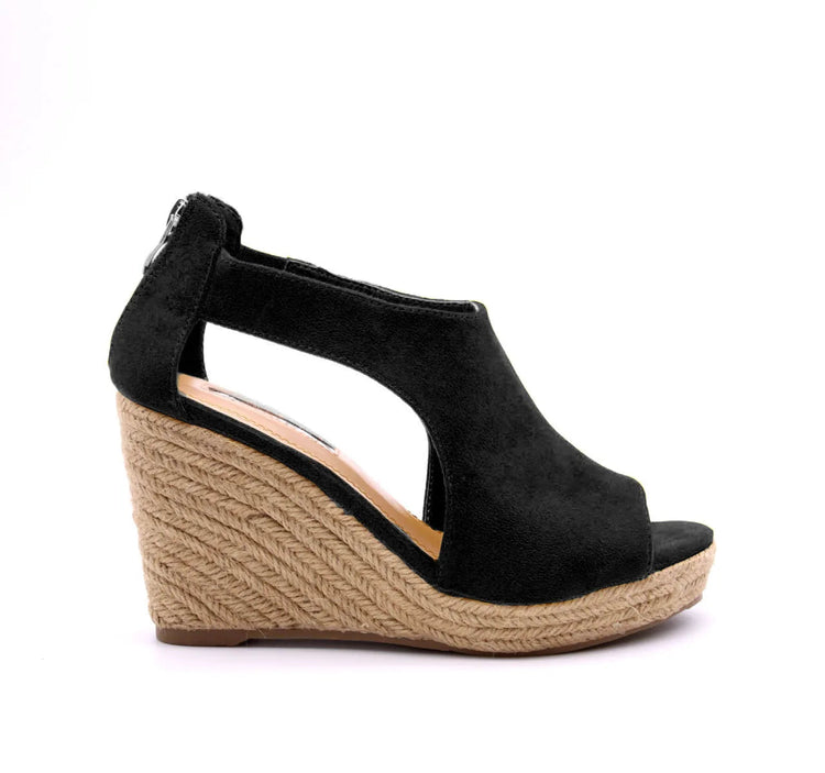 Soraia shoes Women's Suede Sandals with Wedge and zipper on the Heel, zipper Sandals, zipper, Heel and Toe, Young Fashion, Summer. PlatiNum