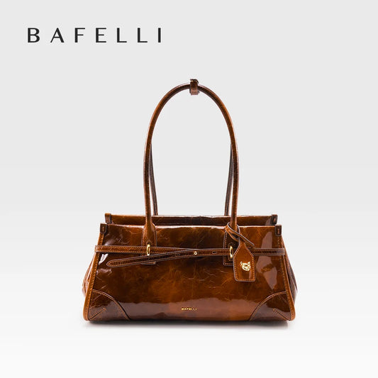 Borsa Boston in vera pelle da donna 2025 nuova borsa baguette in pelle cerata a olio tracolla a tracolla vintage di grande capacità