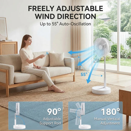 Ventilatore portatile pieghevole senza fili con telecomando, ventilatore da tavolo ricaricabile USB da 8000 mAh, 4 velocità del vento, funzionamento silenzioso, altezza regolabile, piccolo ventilatore da scrivania per casa,