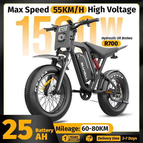 Bicicletta Elettrica DEEPOWER 1500W R700 con Batteria Rimovibile 48V 25Ah, Autonomia Massima 70KM, Pneumatici Larghi 20*4.0, Freni Idraulici, Ammortizzatori Idraulici, Pannello Strumenti LCD Smart, Bici Elettrica per Tutti i