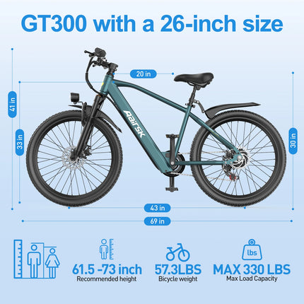 Bicicletta Elettrica Aairsk GT300 per Adulti, Batteria 36V10AH, 7 Velocità, con NFC, Pneumatici da 26 Pollici