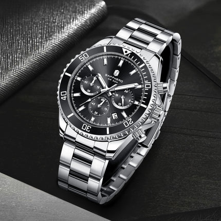 SAPPHERO Orologio Uomo Quarzo Lusso Cronografo Sport Acciaio Inossidabile Impermeabile 50M Data Luminoso Orologio Elegante Business