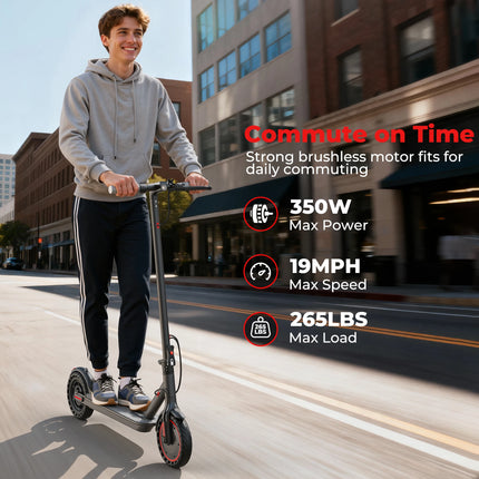 Monopattino elettrico da 350W con stock UE, velocità massima di 19 MPH, autonomia fino a 20 miglia, pneumatici solidi da 8,5 pollici antiscivolo e ammortizzanti, telaio in lega di alluminio, capacità di carico massima di 12