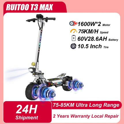 RUITOO T3MAX 3200W Scooter Elettrico Scooter 85KM Gamma 60V20.8AH Batteria Ultra Lunga Capacità 10.5 Pollici Smart Scooter Elettrico