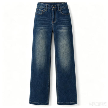 Women's High-Waisted Wide-Leg Jeans, Trendy Vintage Wash Design with Heart Pockets, Casual Y2K Style Denim Pants, Comfortable Fit Without Belt, Durable Denim Fabric That Flatters the Figure, Versatile Cut, Yw-1892