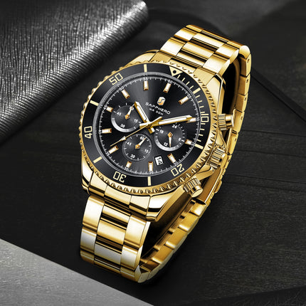 SAPPHERO Orologio Uomo Quarzo Lusso Cronografo Sport Acciaio Inossidabile Impermeabile 50M Data Luminoso Orologio Elegante Business