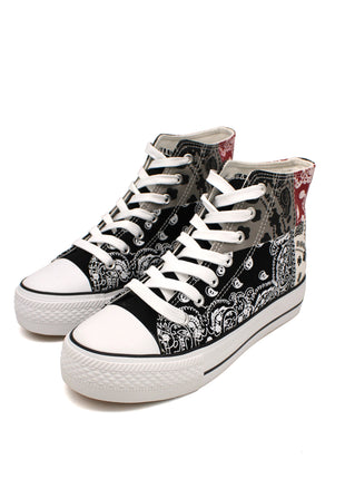 Soraia Shoes Women's sneakers, Classic Canvas Sneakers, Original soraia style, Canvas Tennis with pasley Print, Canvas Tennis, Conventional Sole, Canvas sneakers with Ankle and Cordon PlatiNum