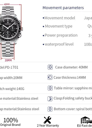 PAGANI DESIGN Moon ST6 Orologio Automatico di Lusso da Uomo, Orologio Business da Uomo, Orologio Meccanico, Luminoso, Vetro Zaffiro, Cinturino in Nylon, Consegna Locale UE 2026