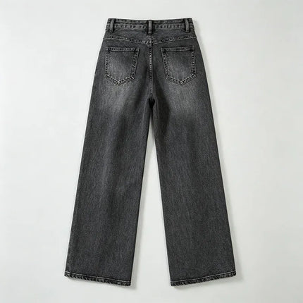 High Waist Wide Leg Women's Jeans Black Vintage Wash Effect Denim Fitted Retro Texture, Wide Soft Streetwear pants, Ideal for Casual Outings And Urban Looks, Comfortable Fit Valuing Silhouette FX5153