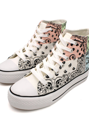 Soraia Shoes Women's sneakers, Classic Canvas Sneakers, Original soraia style, Canvas Tennis with pasley Print, Canvas Tennis, Conventional Sole, Canvas sneakers with Ankle and Cordon PlatiNum