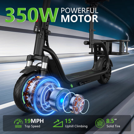 EU Stock 350W Electric Scooter 19 MPH Range Up To 25 Miles Smart App Control Three Speed Settings 8.5 Inch Solid Rubber Tires For A Comfortable Ride—Perfect For Daily Grocery Runs And Commuting