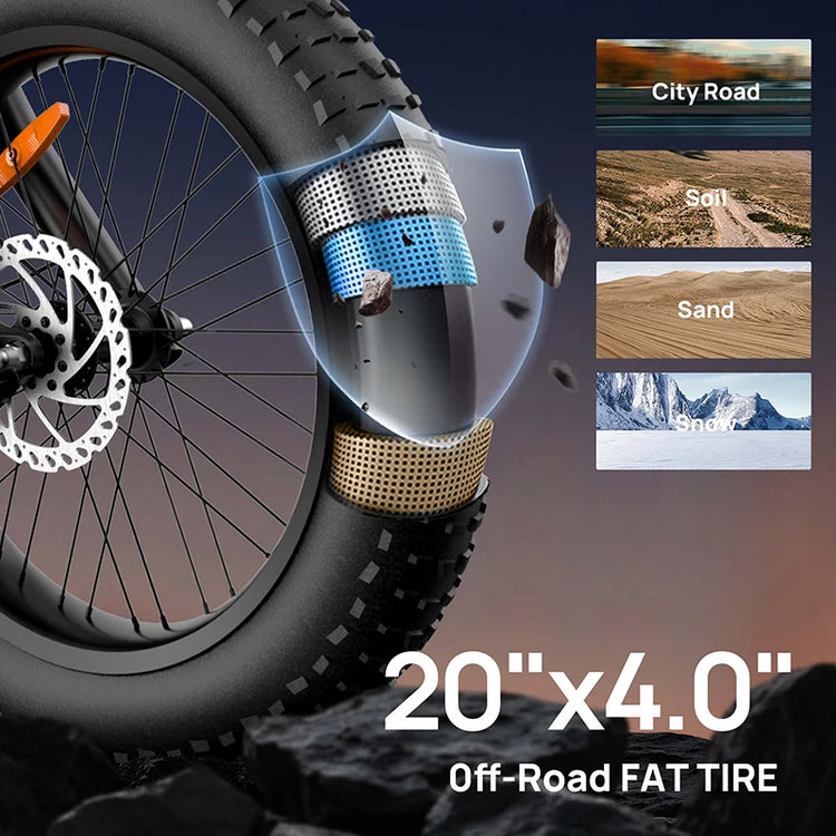Bicicletta Elettrica URLIFE T2 con Pneumatici Larghi per Adulti, Batteria al Litio Rimovibile 48V 15.6Ah, Autonomia 100KM, Ruote 20×4 Pollici, E-bike Fuoristrada con Doppio Freno a Disco, Spedizione Gratuita