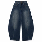 Women's Loose-Fitting Dark Blue Barrel-Leg Jeans, Denim with Decorative Stitching, Trendy High-Waisted Design, Casual Urban Streetwear Style, Durable Fabric, Comfortable Fit That Enhances Your Silhouette, Maximum Freedom of M