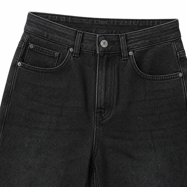 Jeans Wide Leg High Waist woman Black Stone Wash Soft Denim Loose Fit Comfortable Casual Modern City Work Day Outings FX5318