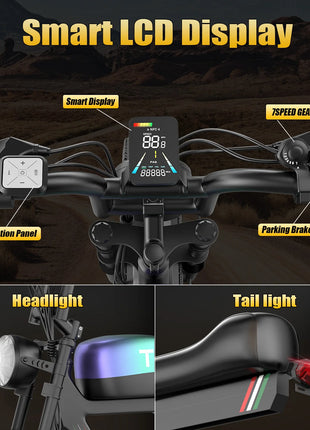 Bicicletta Elettrica T20 con Batterie agli Ioni di Litio ad Alta Capacità 48V20Ah, Bici Elettrica per Adulti con Pneumatici All-Terrain 20'X4.0', Mountain Bike Elettrica per Adulti