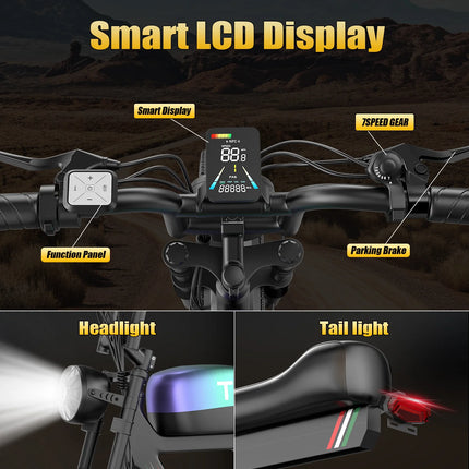 Bicicletta Elettrica T20 con Batterie agli Ioni di Litio ad Alta Capacità 48V20Ah, Bici Elettrica per Adulti con Pneumatici All-Terrain 20'X4.0', Mountain Bike Elettrica per Adulti
